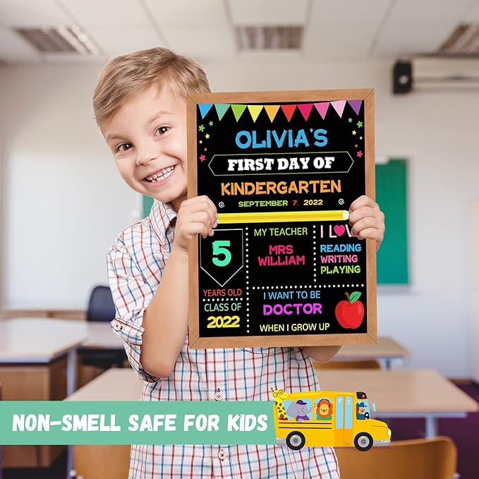 First & Last Day of School Board, 11x14 Inch Double Sided Back to School Sign for Kids Girls Boys, My 1st Day of Chalkboard Sign Photo Prop, Wooden 1st Day Boards of Preschool Kindergarten