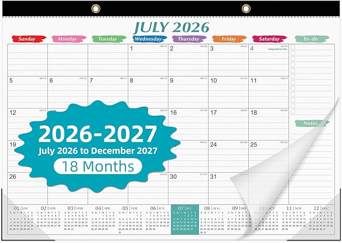 Tcamp Desk Calendar 2026-2027, Large Desktop/Wall Monthly Calendar (Jul. 2026 - Dec. 2027) 17'' x 12'' School Year Wall Desk Planner for Teacher Family School Office Supplies
