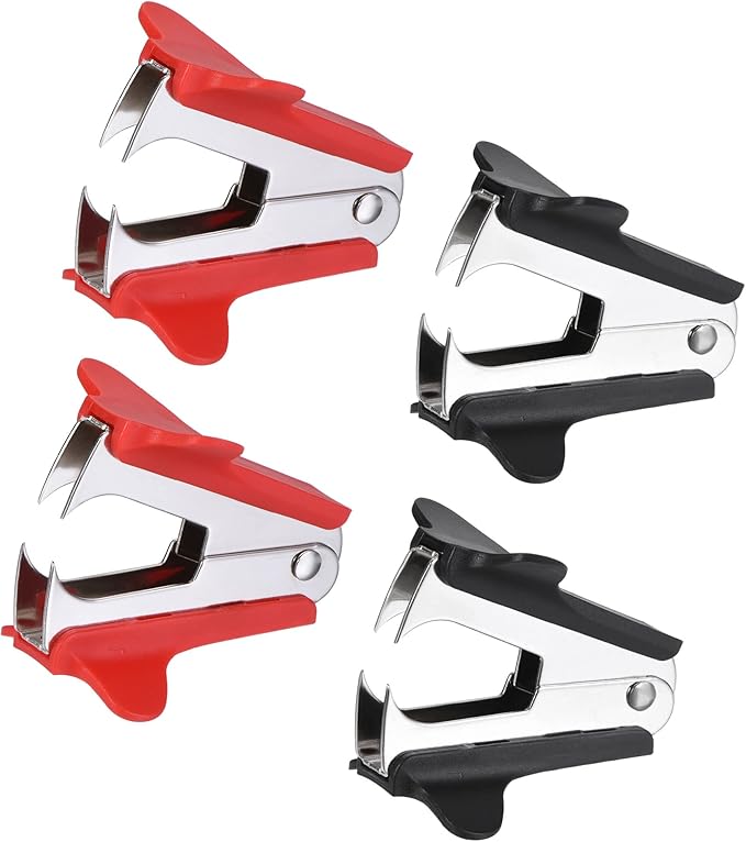 MECCANIXITY Staple Remover Tools, Staplers Puller Steel Jaw for Office Home Desktop Supply Accessory, Black Red Pack of 4