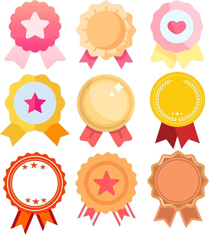 Medal Cutouts Blank Ribbon Award Cutouts 4x6 Inch Honorable Recognition Ribbons DIY Kits for Classroom Student Teacher,9 Designs,54 Pieces