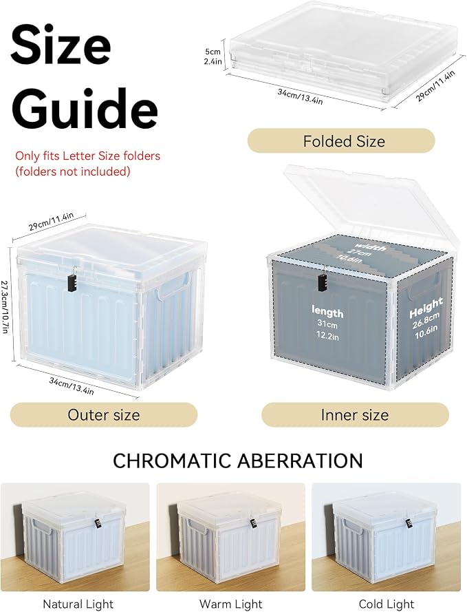 Oterri Plastic File Box with Lid for Letter Size Hanging File Folders, Hanging File Folder Box for Home, Office, School, File Cabinet (Transparent, Large-1 Pack Without Folders)