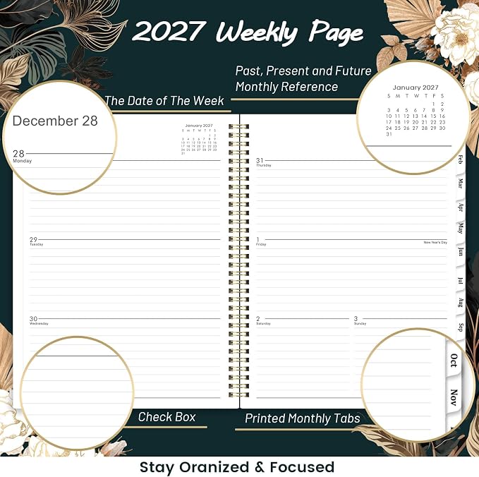 2027 Planner - 9" x 11", 2027 Weekly & Monthly Planner, Jan.2027 - Dec.2027, Large Calendar with Sturdy Cover, Premium Paper, Twin-wire Binding, Monthly Tabs