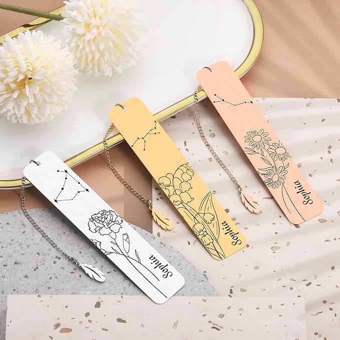 Personalized Bookmarks for Women Book Lover Birth Flower Birthday Customized Gifts for Reading Her Daughter Friends (Stainless Steel #4)