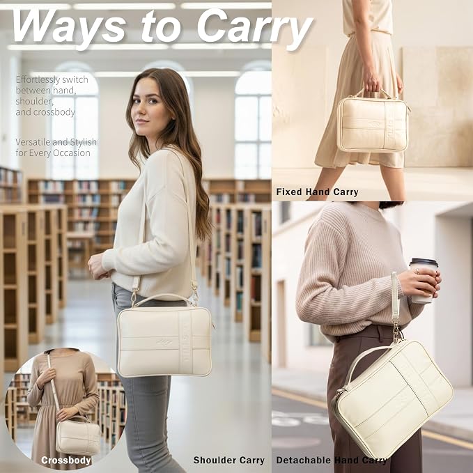 Bible Cover Case for Women, Vegan Leather Bible Carrying Case with Strap and Zipper, Bible Study Kit with Journal, Pens, Tabs and Sticky Notes, Large Bible Bag for Church, Ideal Gift (Beige)