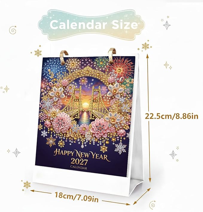 2027 Standing Desk Calendar DIY Diamond Art Painting Monthly Flip Dates Holiday Double-Sided Pattern Tabletop Calendars Diamond Art Craft Supplies Planner Office Home-Holiday