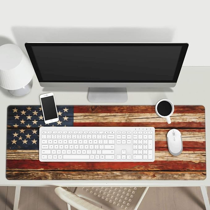 American Antique Flag Wood Gaming Mouse Pad, Large Mouse Pad for Desk Mat XXL XL Mousepad, Big Keyboard Pad Office Desk Accessories Decor