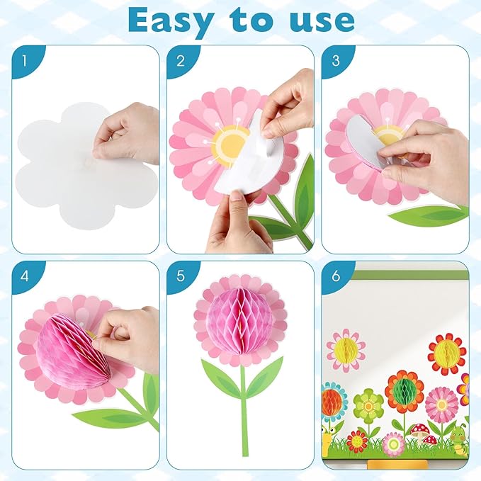 Pajean Spring Christian Bulletin Board Sets Classroom Decor, We are Blooming for Jesus Religious Cutouts 3D Flower Honeycomb Cross Borders, Sunday School Church Wall Door Decoration Office Supplies