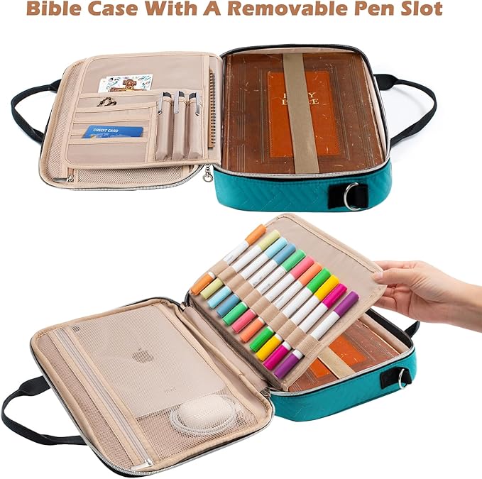 Aplufine Large Bible Case for Women-Bible Covers-Bible Carrying Case-Book Bags and Totes for Women with Detachable Shoulder Strap, Bible Gift