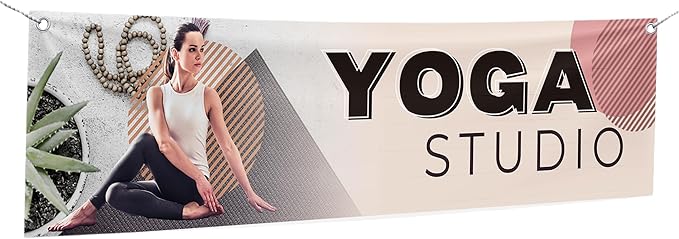 Yoga Studio Large Banners and Signs for Outdoor by Mavis Printing-Polyester Banner with 4 Holes for Easy Hang Indoor & Outdoor|4x1 Feet HD Banner to Promote Church| Made in USA