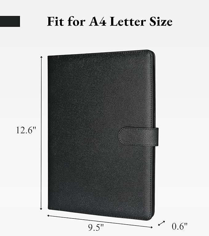 Zreal Padfolio Portfolio for Women and Men, Faux Leather Clipboard Folder with Document Organizer, Business Card & Pen Holder, Fits A4 Letter Size Legal pad for Work, Office & Conference (Black)