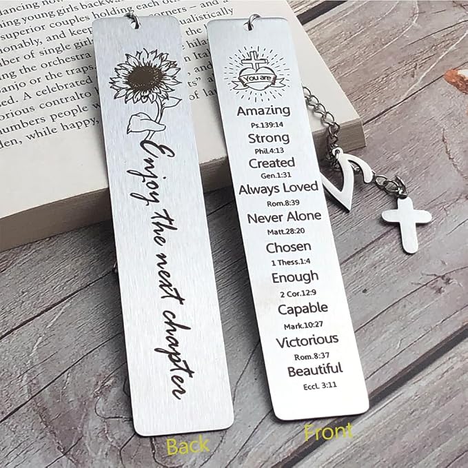 Bible Bookmark for Women Book Lovers Sister Christian Book Marker Gifts for Reader Teens Girls Baptism Birthday Christmas Gift for Coworker Students Bookish Easter Gifts (Silver-V)