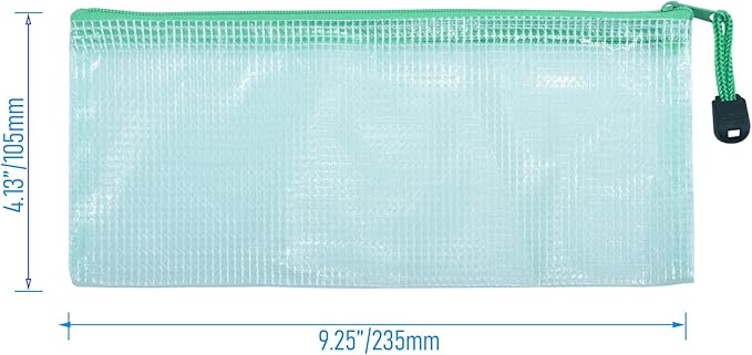 3 Pcs 4.13" x 9.25" Bills Sizes Mesh Zipper Pouch Bags, Mesh Bags with Zipper，Waterproof Clear document pouch for Organization Puzzles Travel, Office, Classroom Organization, Bills Green