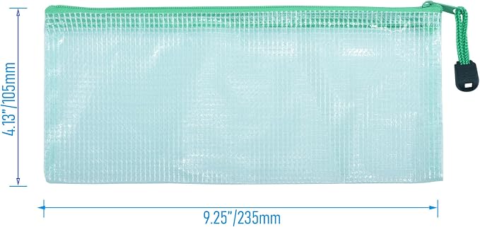 6 Pcs 4.13" x 9.25" Bills Sizes Mesh Zipper Pouch Bags, Mesh Bags with Zipper，Waterproof Clear document pouch for Organization Puzzles Travel, Office, Classroom Organization, Bills Green