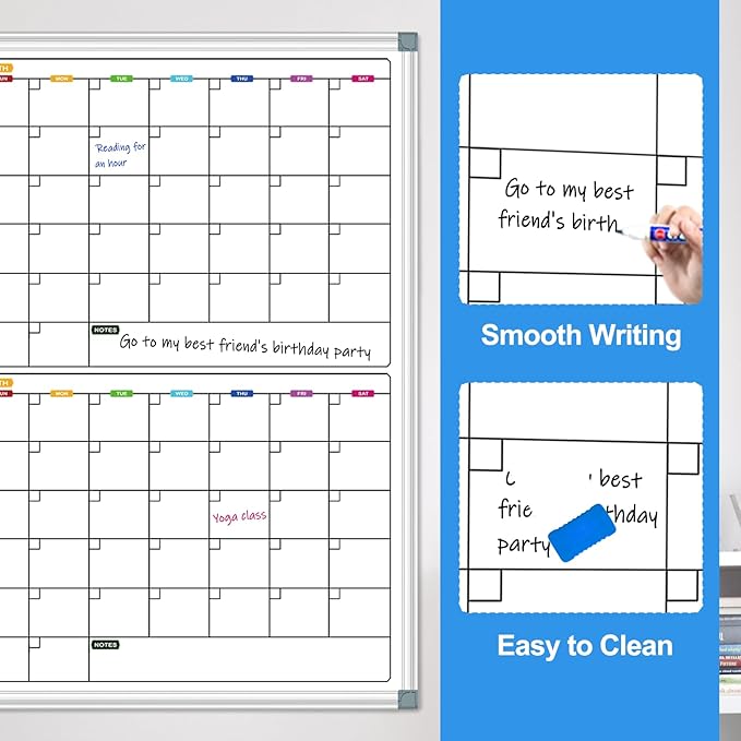 Dry Erase Board Calendar Whiteboard 60" x 40", 4 Month Large Magnetic Whiteboard for Wall Calendar Dry Erase Board Wall Mounted Board White Board Planner for Office Home and School