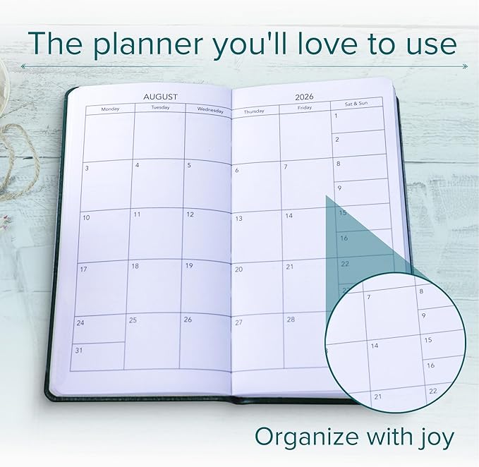 Harbor Pocket Monthly Planner 2025-2026, Calendar Planner and Notebook, Durable Faux Leather, 18 Months, 96 Pages, Softcover & Lightweight - Cambridge Reef Blue - 6 x 3.25 "