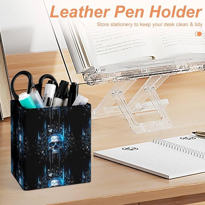 Pen Holder Stand For Desk, Pencil Pen Holder Cup, Desktop Stationery Organizer, Waterproof Multifunctional Office Supplies Cool Sugar Skull Black