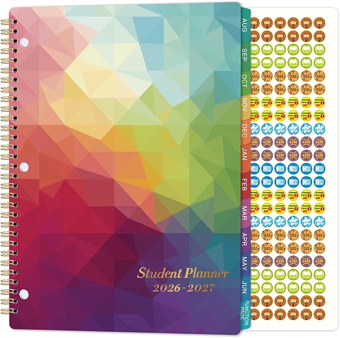 Student Planner 2026-2027 - School Planner 2026-2027, August 2026 - June 2027, 9" x 11", 26-27 Academic Planner Weekly and Monthly, Student Planners with Stickers, 3-Hole Punched, Monthly Tabs