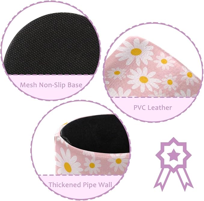 Cute Pink and Daisy Wildflowers Leather Pen Holder for Desk, Multifunctional Desktop Organizer Pencil Cup, Desktop Caddy Stationery Organizer for School Home Office Desk Accessories