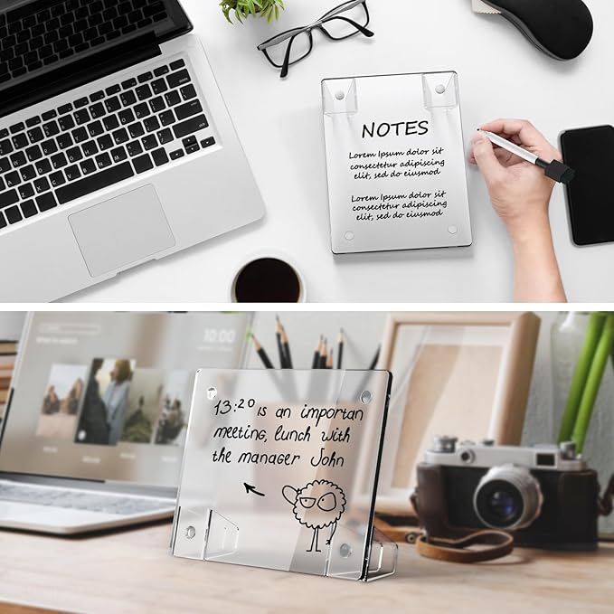 Frosted Acrylic White Board 8x6 Inches, Frameless Desktop Tablet Dry Erase Board with Flexible Magnetic Stand and Markers, Mini Whiteboard Desk Accessories for Home, Office, School