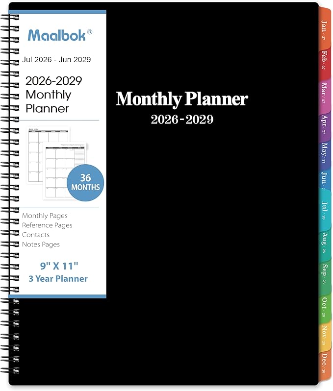 2026-2029 Monthly Planner/Calendar - July 2026 - June 2029, 3 Year Monthly Planner 2026-2029, 9'' x 11'', Calendar Planner with Colorful Tabs, Back Pocket, Holidays, Notes Pages