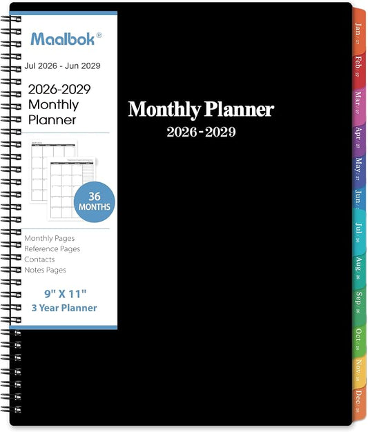 2026-2029 Monthly Planner/Calendar - July 2026 - June 2029, 3 Year Monthly Planner 2026-2029, 9'' x 11'', Calendar Planner with Colorful Tabs, Back Pocket, Holidays, Notes Pages
