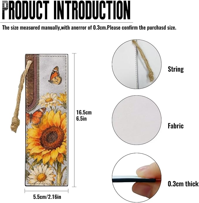 Sunflower Butterfly Bookmarks for Women Book Lover Bookish Book Marker with String for Bookworms Sunflower Bookmarks for Men Boys