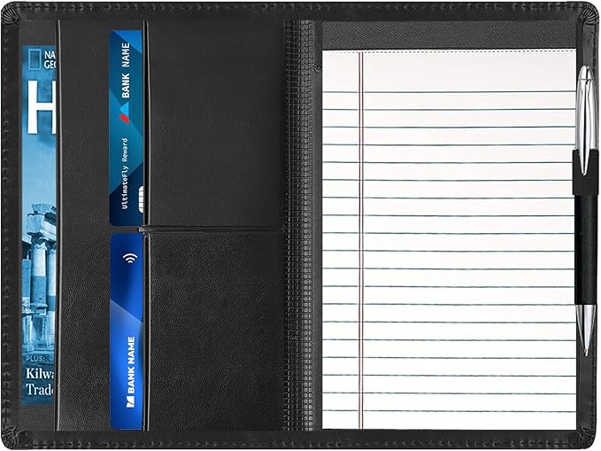 Padfolio Binder A5 Document Organizer with Refillable Lined Notepad, Junior Size Folder Portfolio for Men Women.