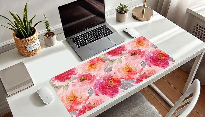 French Koko Large Mouse Pad Desk Mat Keyboard Pad Desktop Office School Essentials Decor Big Extended Laptop Protector Computer Accessories Pretty Mousepad Women Girls Watercolor Flower XL 36" x 16.5"