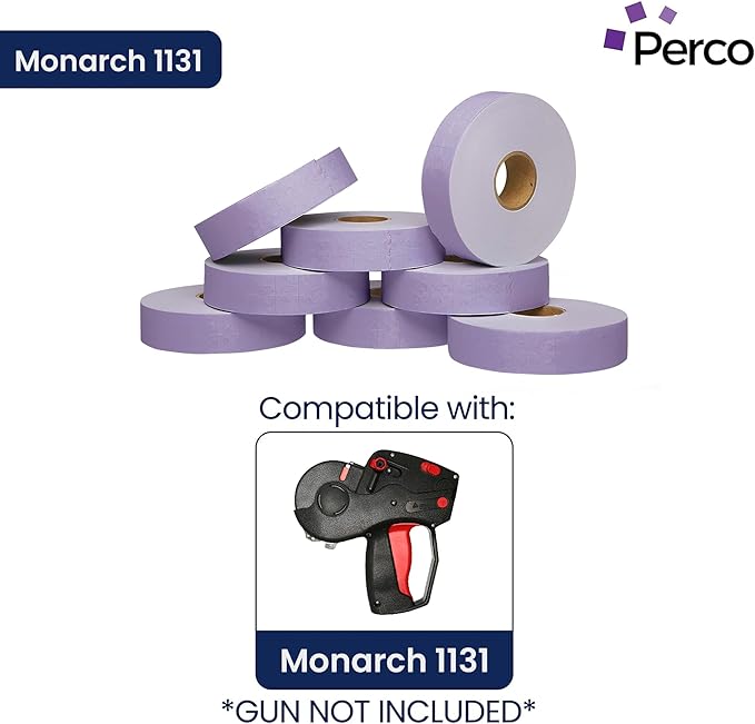 Perco Lavender Pricing Labels for Monarch 1131 Price Gun – 8 Sleeves, 64 Rolls Value Pack - 160,000 Price Marking Labels – with Ink Rolls Included
