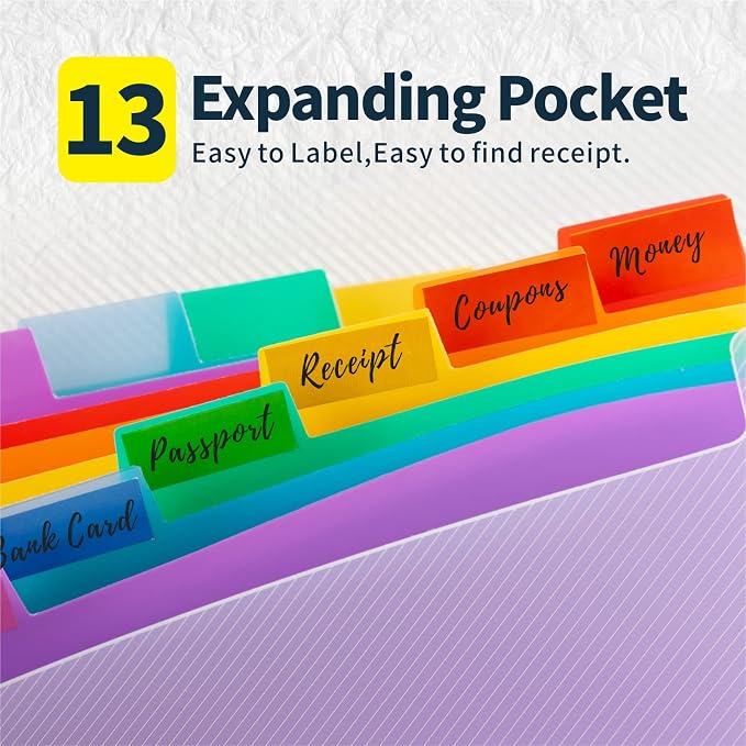 Mini Accordion File Organizer (7 inches * 4 inches) - 2 Pack 13 Pockets Expanding File Folders, Portable Receipt Organizer 100% Waterproof Plastic Receipt Organizer for Cards, Coupon, Receipt, Ticket