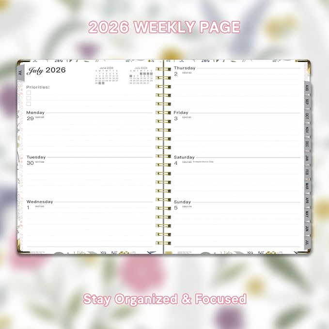 Planner 2026-2027, Weekly and Monthly Academic Planner, Jul 2026 - Jul 2027, 8.5"x11" Large Hardcover Daily Planner Calendar with Tabs for Women, Year Planning Agenda for Teacher and Student (Flowers-1)