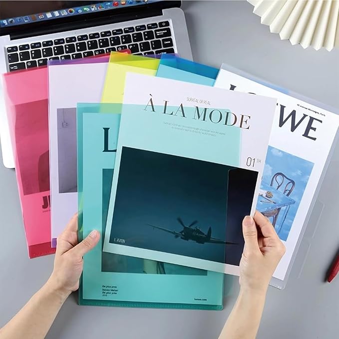 25 Pack L-Type Clear Plastic Folder A4 Letter Size Plastic Document Folder Project Pockets for School Office, 5 Colors