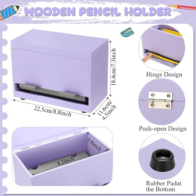 Yalikop 1 Pc Wooden Pencil Dispenser for Classroom Pastel Wood Pencils Holder for up to 200 Pencils Reusable Straw Dispenser for Home Office Teachers Supplies Storage (Classic,Purple)