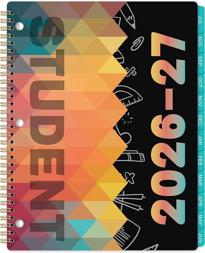 Student Planner 2026-2027 - from Jul 2026 - Jun 2027, 9’’ × 11’’, Academic Weekly Lesson Calendar with 12 Monthly Tabs, Twin-Wire Binding, Stickers, Perfect Organizer