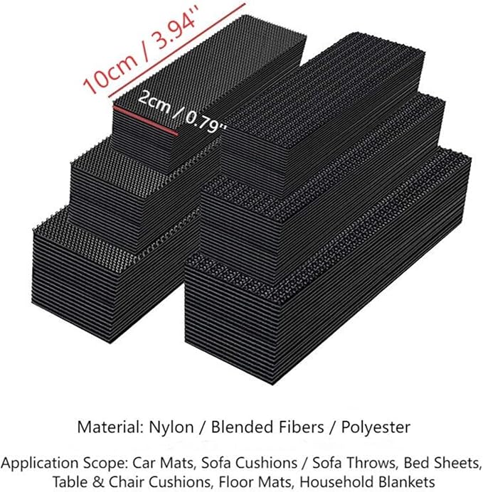 10PCS Invisible Car Mat Fastener Pads | Non-Slip Heat-Resistant Double-Sided Adhesive Hook & Loop Tape | Automotive Backed Adhesive Stickers for Secure Car Floor Mat Grip, Prevent Shifting(2x10cm)