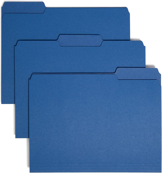 Smead Interior File Folder, 1/3-Cut Tab, Letter Size, Navy, 100 per Box, Expandable File Folders for Filing Cabinet