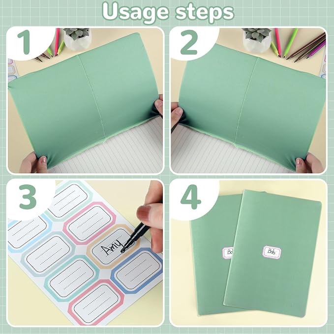 Jumbo Book Covers 7 Pack Reusable Fabric Book Cover Protective Books Covers 9 x 11 Inch Green Stretchable Books Sleeve Cover with Label Sticker for Most Hardcover Textbooks Up to 10 x 12.5 Inch
