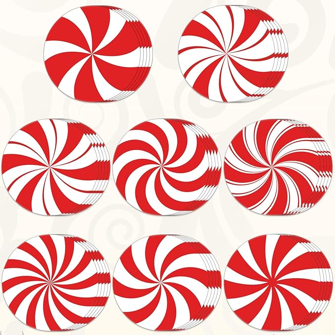 48 Pieces Peppermint Candies Cutouts Christmas Home Classroom Decoration Sweet Peppermint Cut Outs with Glue Point Dots for Winter Bulletin Board School Christmas Party, 5.9 x 5.9 Inch(Red & White)