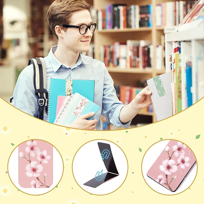 Hooqict 48 Pcs Bookmarks, Magnetic Bookmarks for Women, 24 Styles Floral Book Markers Magnet Book Marks Page Clips for Teachers Students Reading Book Lovers Gifts