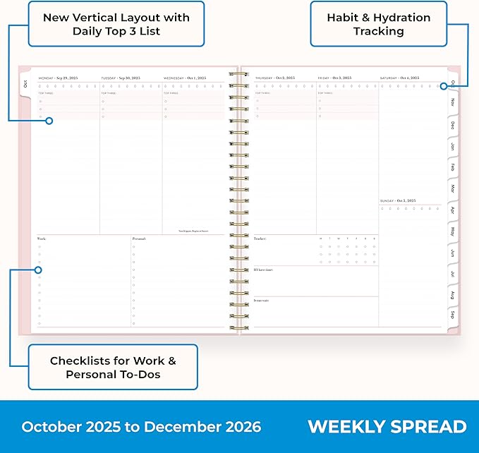 Blue Sky 15 Month 2026 Weekly and Monthly Planner Calendar, October 2025 - December 2026, 8.5" x 11", Laminated Cover, Durable Twin Wire Binding, Laminated Tabs, Storage Pocket, Includes Stickers, Alya