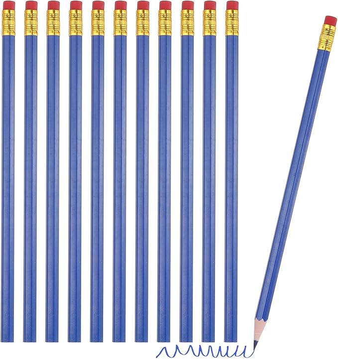 PATIKIL Erasable Colored Pencils, 12 Pcs Oil Color Pencils with Erasers Hexagonal Rod Wooden Colored Pencils for Tests Marking Grading Art Painting, Dark Blue