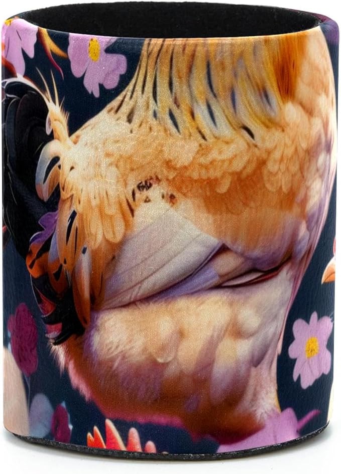 Pen Cup Holder for Desk, Large Pen and Pencil Holder, Seamless Chickens and Flowers Desk Stationery Organizer Makeup Brush Holder for Home, Office, School