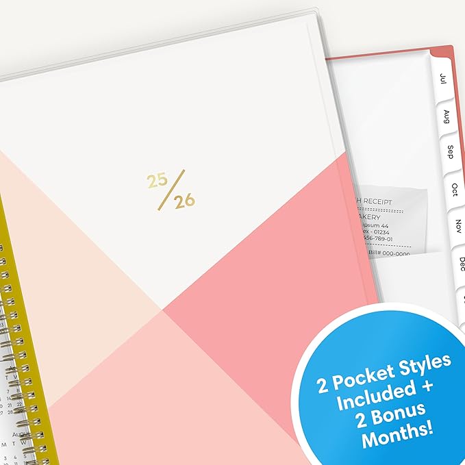 Blue Sky 2025-2026 Weekly and Monthly Academic Year Planner Calendar, July 2025 - June 2026, 8.5" x 11", Flexible Cover, Wirebound, Storage Pocket, Cali Pink