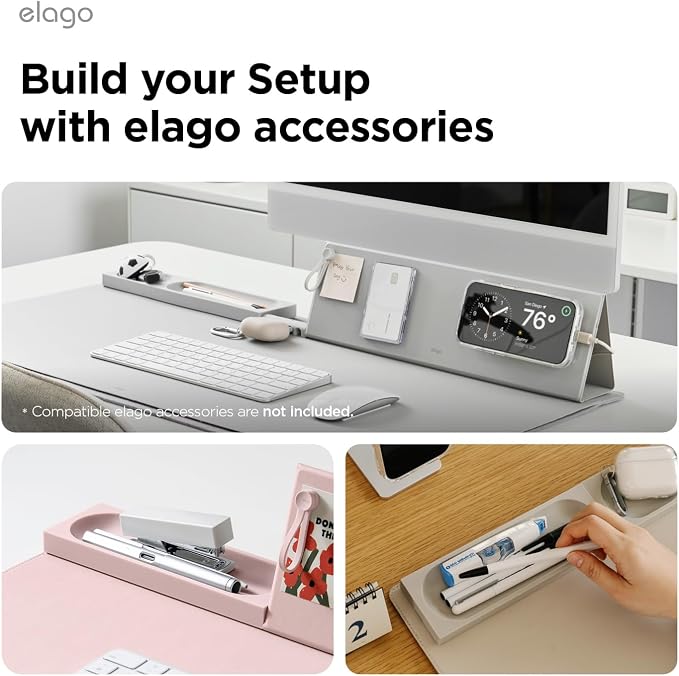 elago Smart Magnetic Desk Mat Pencil Tray – Soft Silicone Organizer for Office Supplies, AirPods, Glasses, Pens – Noise-Free, Non-Slip, Washable, Item for Desk Management [Medium] (Light Grey)