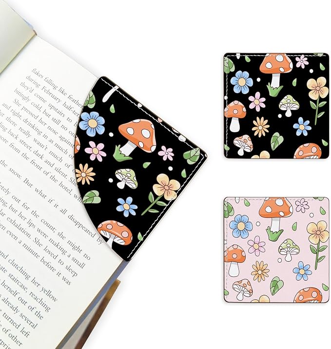 2 Pack Mushroom Leather Book Corner Bookmark, Durable Handmade Reading Accessories - Gifts for Readers, Women, Men, Teachers, Students 2