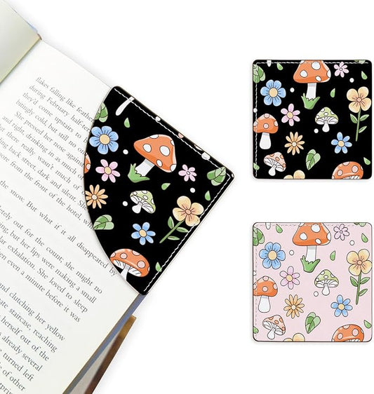 2 Pack Mushroom Leather Book Corner Bookmark, Durable Handmade Reading Accessories - Gifts for Readers, Women, Men, Teachers, Students 2