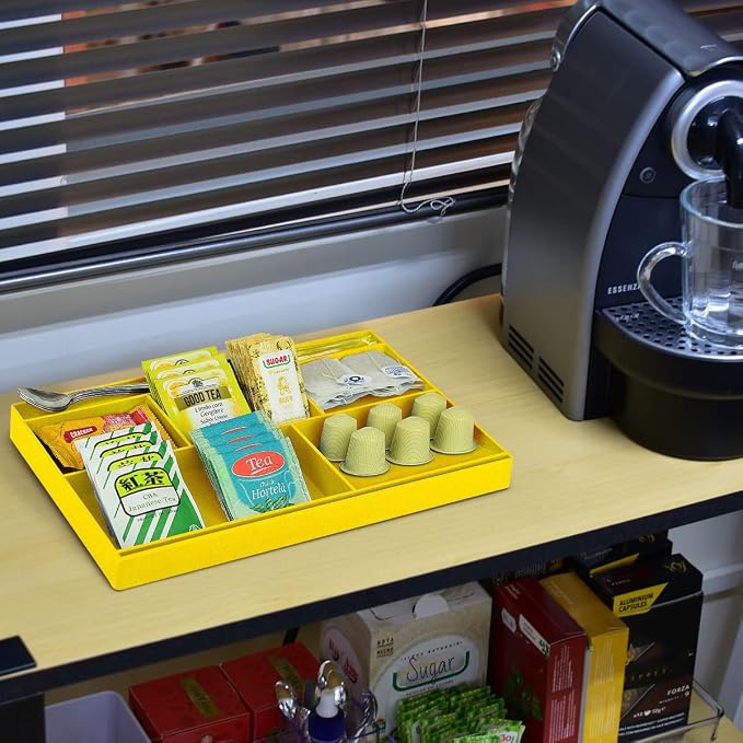Acrimet Desk Drawer Organizer Tray with 8 Compartments – Multi-Purpose Bin for Office Supplies, Makeup, and Accessories – Fits inside Drawers or Desktops, 12.75" x 8" x 1.06" (Plastic) (Yellow Color)