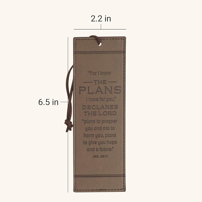 Christian Art Gifts Premium Vegan Leather Encouraging Scripture Bookmark for Men & Women: I Know the Plans Inspirational Bible Verse, Durable Cord, Heat-Debossed Classic Book Reading Accessory, Brown