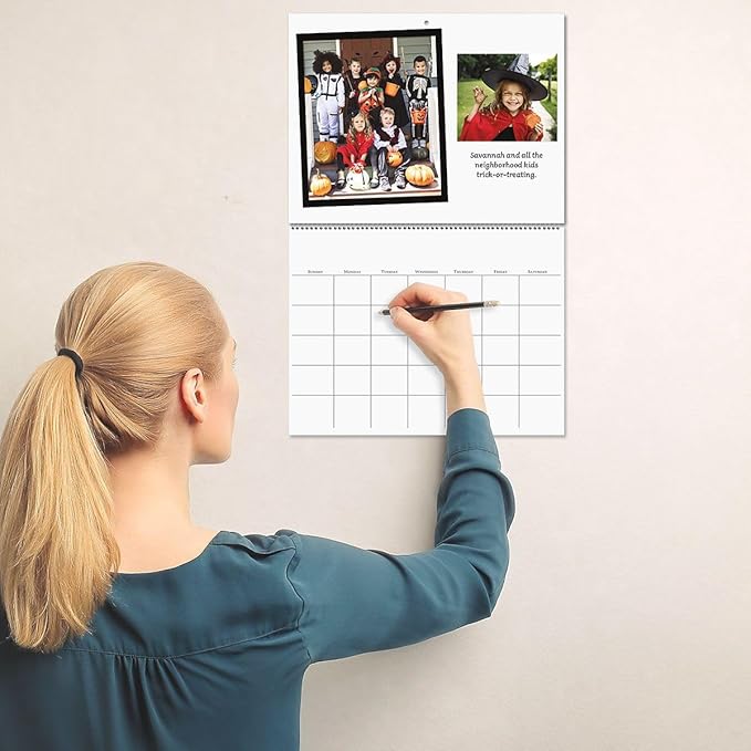Blank Scrapbook Wall Calendar, Undated, 12-Inch x 9-Inch Size Closed, 18-Inch Size Open, Large Bookstore-Quality, DIY Spiral-Bound Hanging Monthly Calendar for Kitchen & Office, by Current