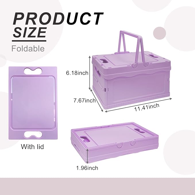 Tixill Small Collapsible Storage Crates, Foldable Plastic Baskets with Lids and Handles for Organizing, Mini Stackable Bins for Home Kitchen Bedroom Bathroom Office (12 * 8 * 7InPurple)